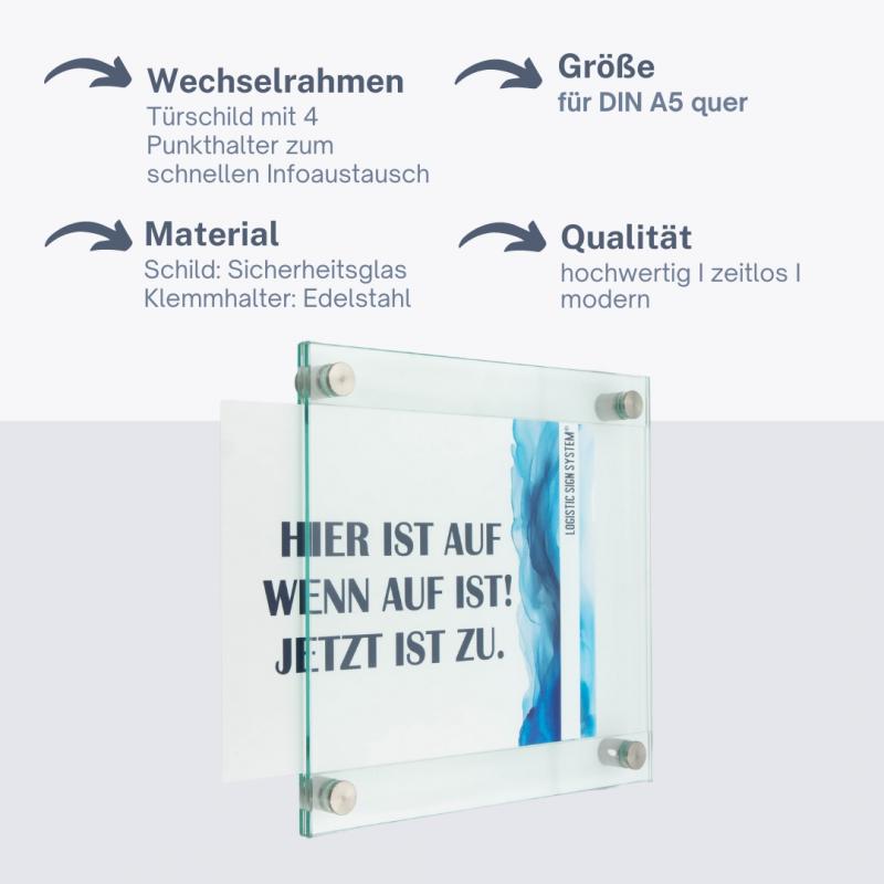 Türschild Wechselrahmen , Glasschild, Alu, Büroschild, Doppelglasschild